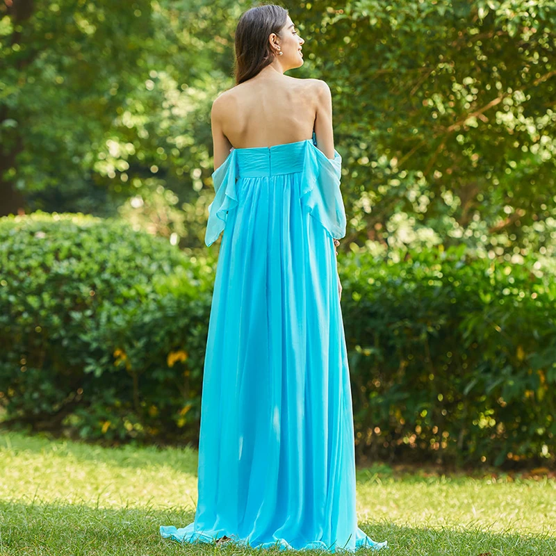 Платье для подружки невесты без бретелек голубое с аппликацией|custom bridesmaid