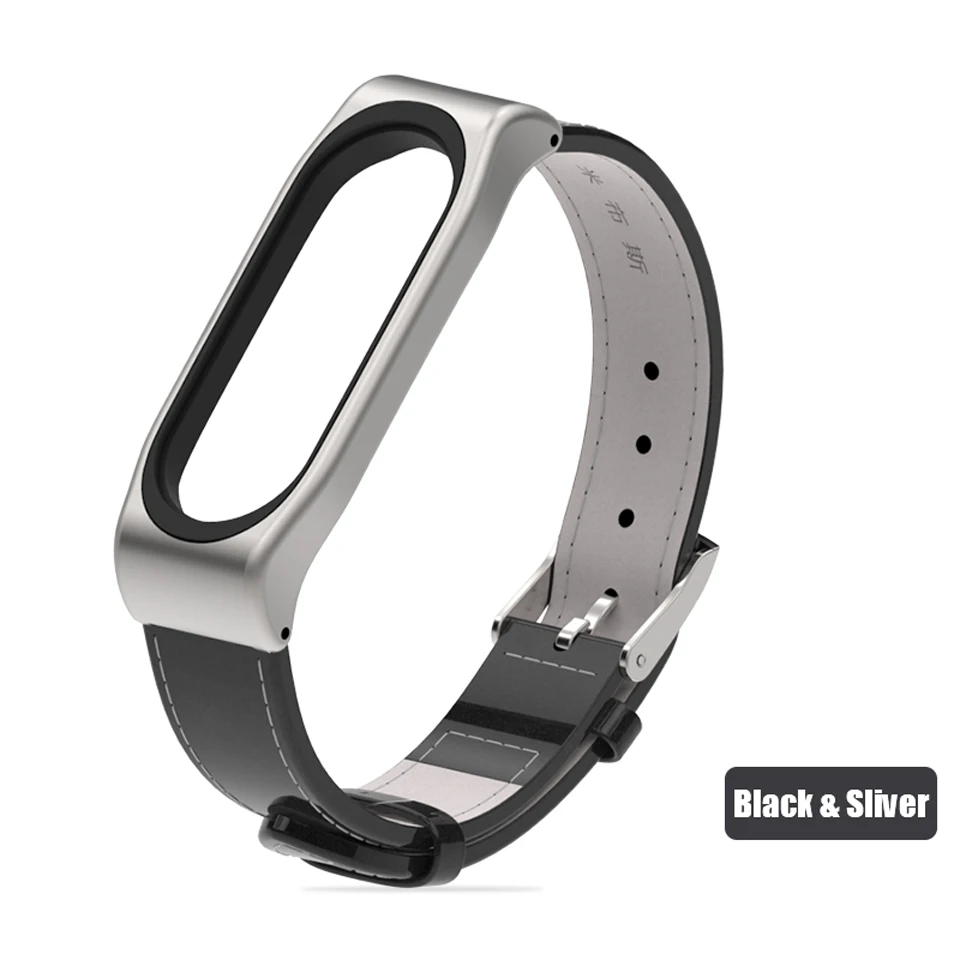 black and silver Mi jobs mi band 4 ремешок из натуральной кожи Correa для Xiaomi mi ремешок 3 ремешок Смарт-часы браслет на запястье браслет mi Band 4 ремешок - Цвет: black and silver