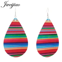 jweijiao colorful rainbow water drop shape earrings wooden geometric dangle earrings for fashion woman girl club gift sku81