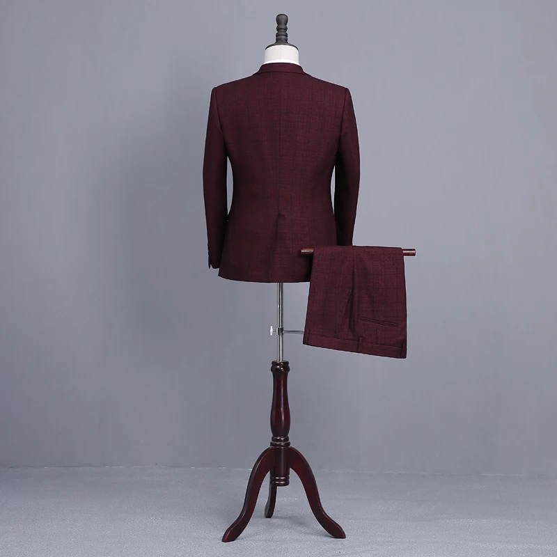 Мужские свадебные костюмы из 3 предметов темно синие твидовые смокинги бордового