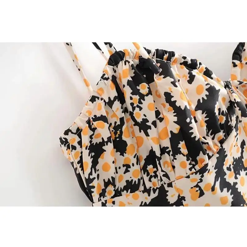 Boho Цветочный Принт укороченный Топ женский без спинки сексуальные рукавов cami