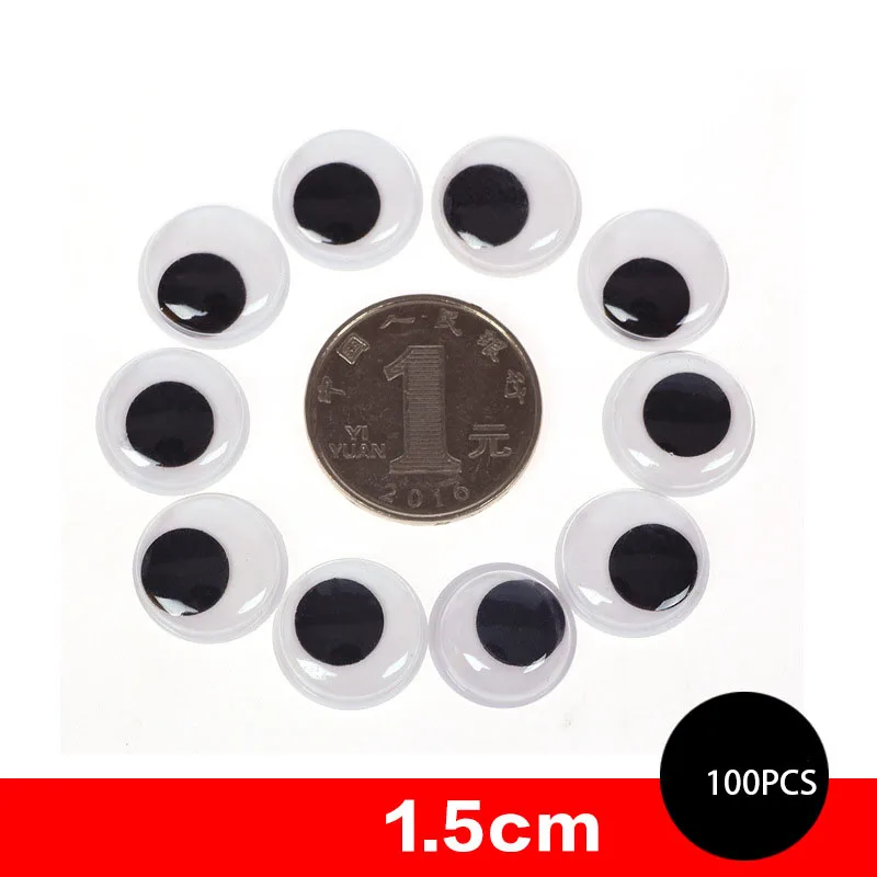 Black and white1.5cm Самоклеющиеся пластиковые глаза куклы для игрушек, глаза Googly, используемые для поделок, аксессуары для кукол 6 мм/8 мм/10 мм/12 мм/15 мм/18 мм/20 мм - Цвет: Black and white1.5cm