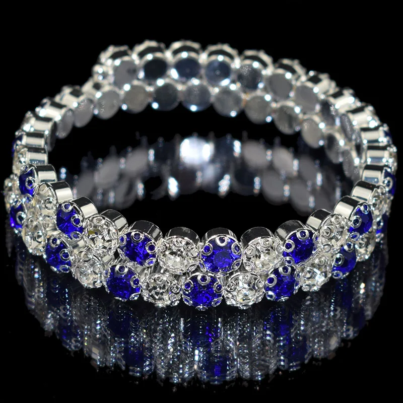 White blue YLIOYE, новинка, Модный кристалл, 2 ряда, браслеты и браслеты для женщин, 8 цветов, стразы, растягивающийся браслет, браслет, ювелирные изделия - Окраска металла: White blue