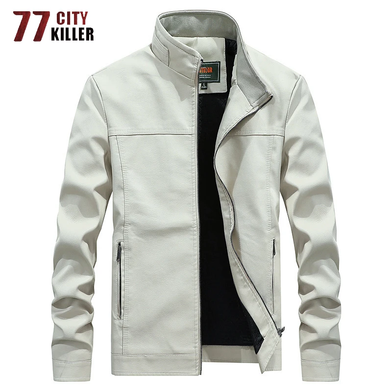 

77City Killer Leather Jacket Men Autumn Outwear Motorcycle Solid Thick Liner Warm Pu Leather Coats Size M-4XL jaqueta de couro