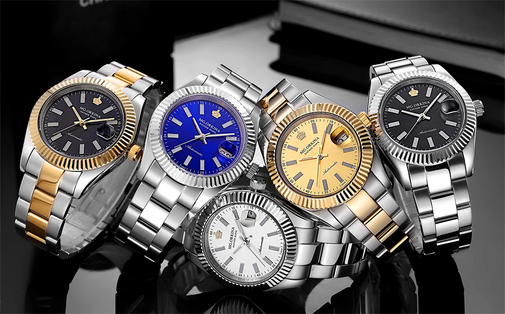 

MG. ORKINA Designer Watches Men Water Resistant Mechanical Male Wristwatches Reloj Hombre Stainless Steel Case Golden Clock