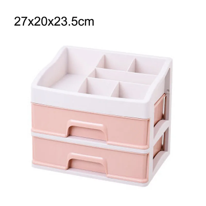 Pink 2 layers Пластиковая коробка для хранения косметики ящик для косметики органайзер для макияжа Уход за кожей полка для хранения товаров Настольный чехол для хранения мусора - Цвет: Pink 2 layers