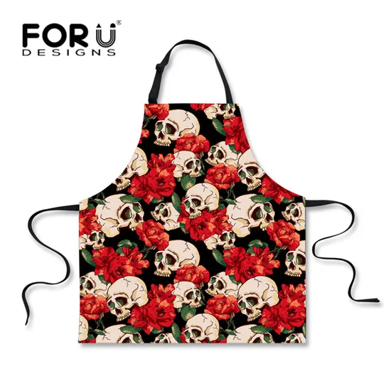 FORUDESIGNS/Новые Кухонные фартуки с черепом, фартук без рукавов для женщин, черный, для шеф-повара, для мужчин, для официанта, для барбекю, вечерние фартуки для взрослых - Цвет: C4116R