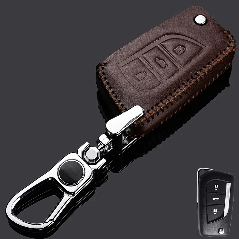 

Genuine Leather Car Key Case Holder Wallet For Toyota New Corolla Camry 2013 RAV 2014 Reiz Replacement Key Holder