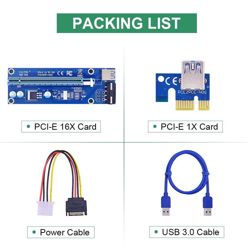 CHIPAL 1M VER006 PCI E Райзер карта Express PCIE 1X 16X адаптер USB 3 0 кабель SATA к 4 контактному шнуру