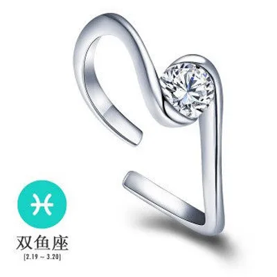Pisces 12 зодиакальное кольцо Овен, Телец Близнецы Рак Дева весы Скорпион Стрелец каприкорн свадьба любовь CZ открытые регулируемые кольца - Цвет основного камня: Pisces