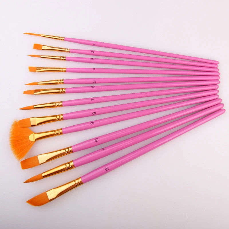 12Pcs Acrylic Paint Brush Nylon Hair Artists Set Painting Watercolor Flabellum Pointed Tip Art Supplies Drop Ship | Дом и сад