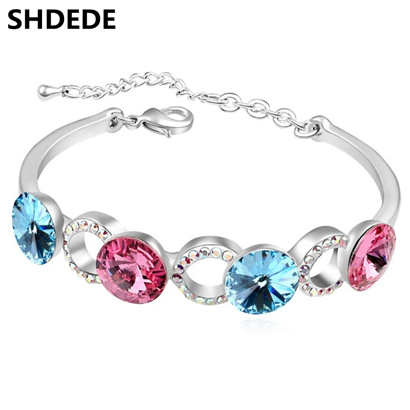 SHDEDE Кристалл от Swarovski амулеты Браслеты-манжеты женские модные ювелирные изделия Аксессуары подарок на день Святого Валентина-15814 - Окраска металла: Sea Blue