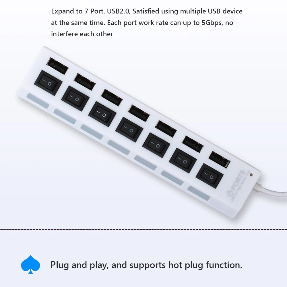 JDL A7 HUB usb хаб 7 Port USB 2 0 независимый индикатор переключения высокоскоростной