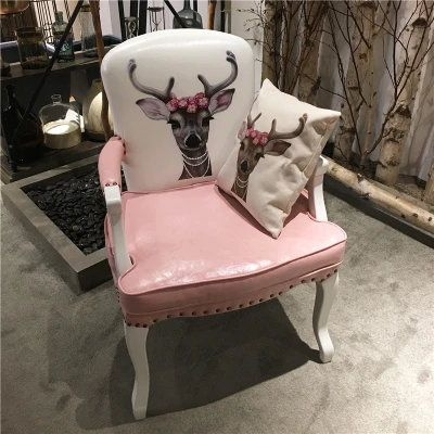 pink leather a Американский Одноместный стул для отдыха из твердой древесины в стиле ретро, европейский стиль, подлокотник, стул для кафе, обеденный стул, для учебы, спальни, компьютерное кресло - Цвет: pink leather a