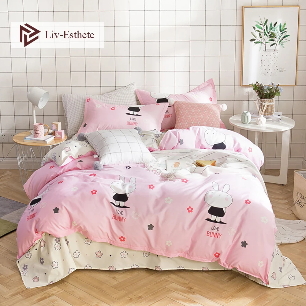 Liv Esthete мультфильм кролик розовый комплект постельного белья двойной королева
