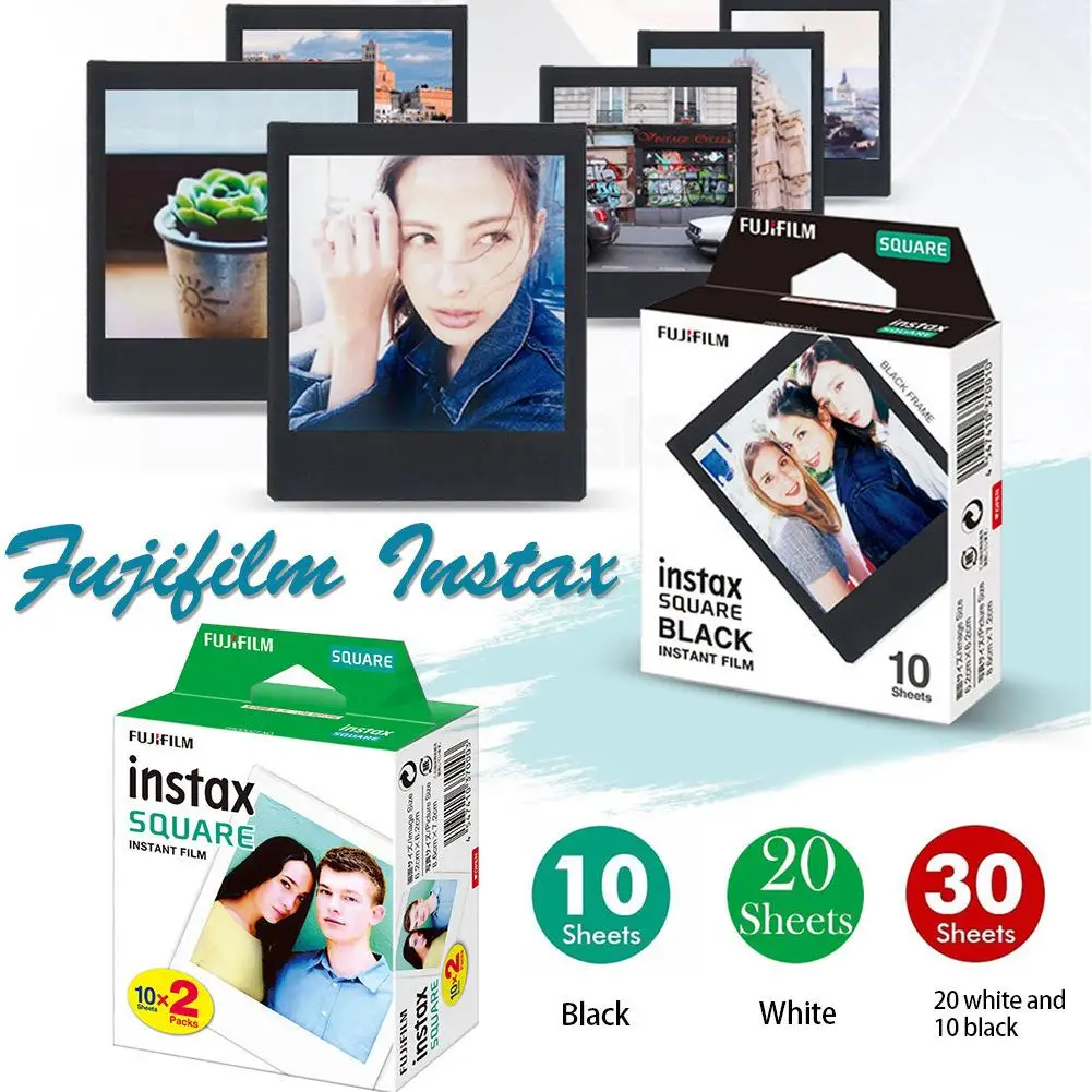 Квадратная фотобумага Fujifilm Instax с белыми/черными краями для мгновенных