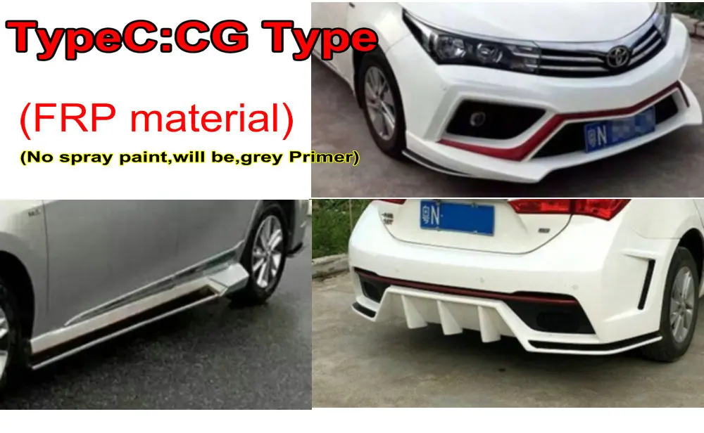 TypeC PP/автомобиль frp Автомобильный кузов Corolla кузов комплект передний и задний бампер+ боковые юбки для Toyota Corolla- комплекты кузова - Цвет: TypeC