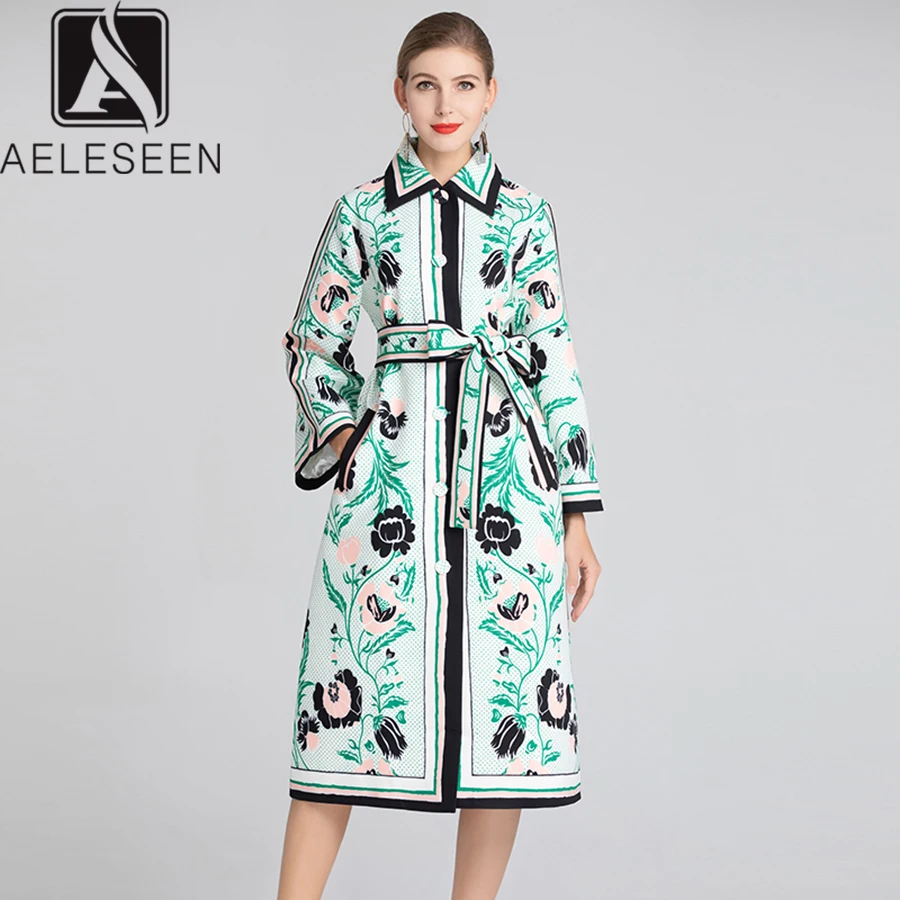 Женское подиумное платье AELESEEN элегантное до колена с длинным рукавом и цветочным