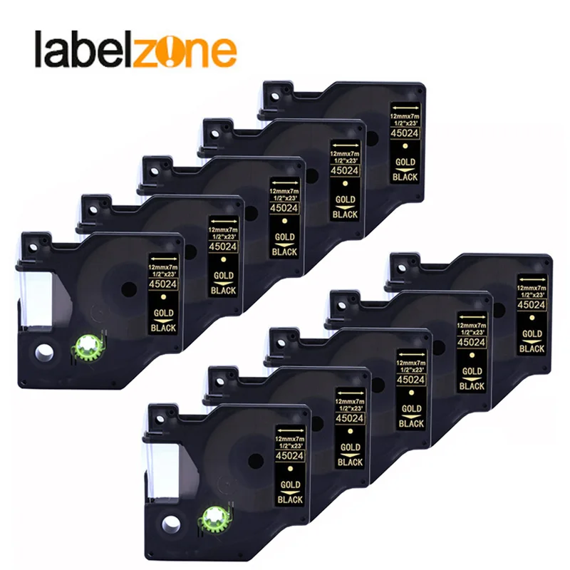 Ouro em Preto Impressora de Etiquetas Fitas de Etiquetas Laminadas para Impressora Pces Compatível Dymo d1 Labelmanager 160 10 12mm 45024