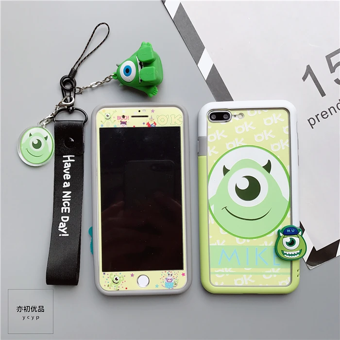 as picture Для iphone XS Max милые Монстры закаленное стекло flim для iphone X XS XR 6 6S 7 8plus мультфильм Сейлор Мун чехол+ бампер+ ремни - Цвет: as picture