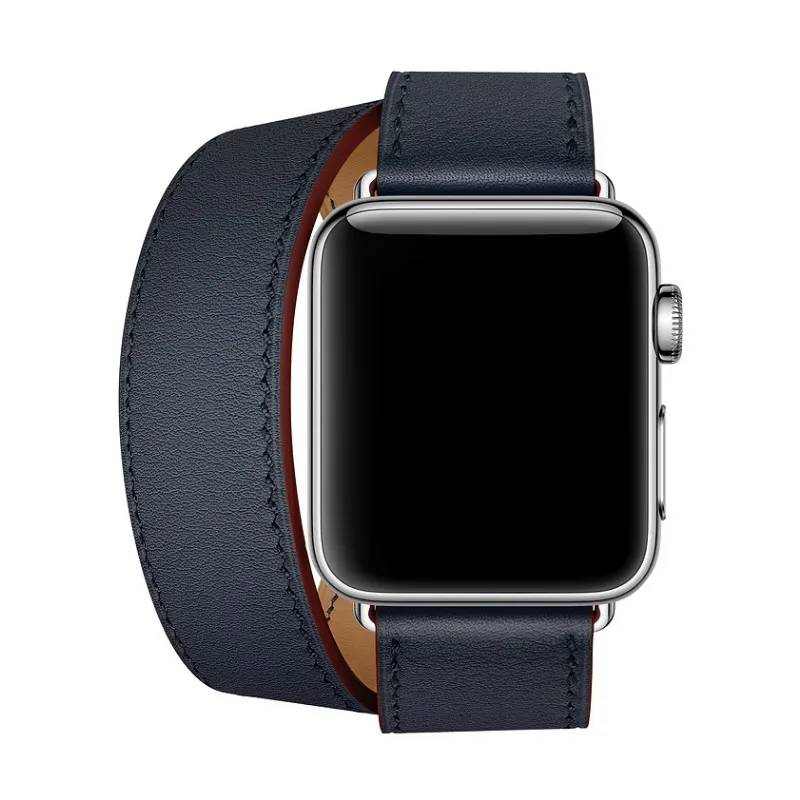 Blue2 with logo Для Apple Watch Series 4 44 мм ремешок из натуральной кожи двойной тур часы Группа Apple Series 1 2 3 iWatch Herm часы браслет 38-42 мм - Цвет ремешка: Blue2 with logo