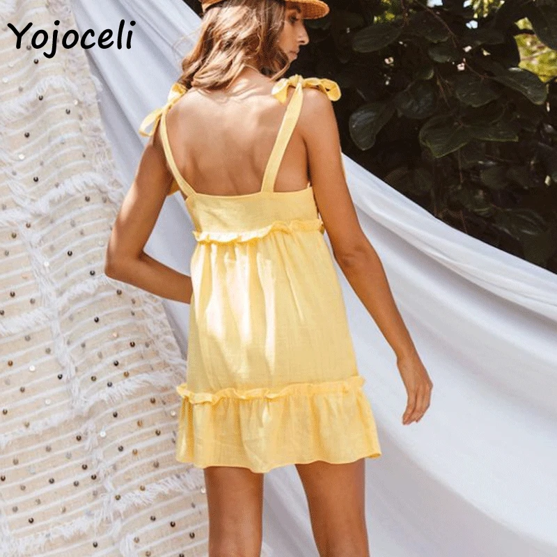 Yojoceli 2019 летнее хлопковое платье с бантом женское уличное на день мини-платье