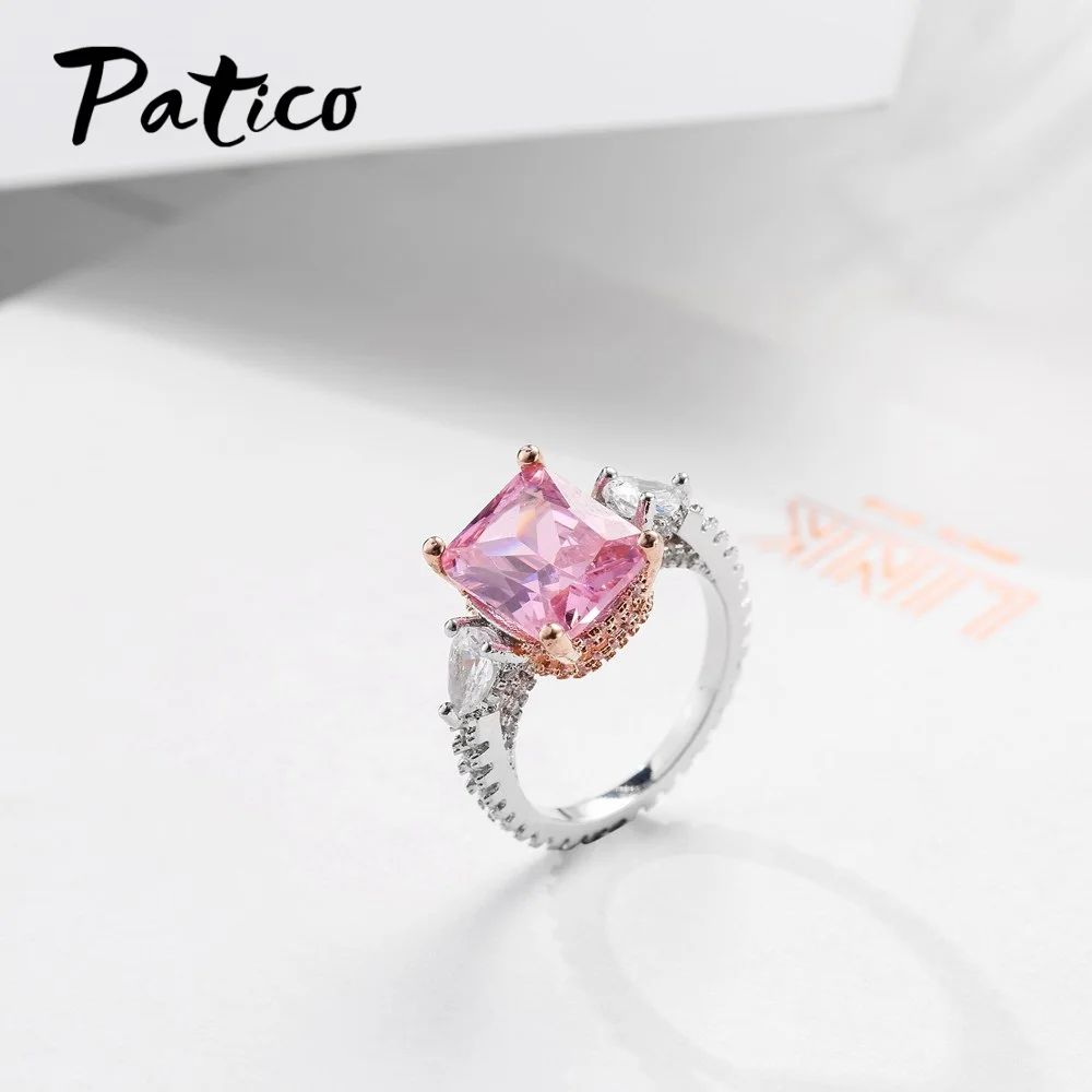 Gorgeous Purity Clear Square Pink Austrian Crystal Rings 925 Sterling Silver Sweet Romantic Brand Bijoux Valentine's Gift | Украшения и