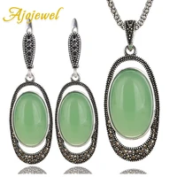 ajojewel delicate green opal stone retro jewelry sets vintage earrings necklace women costume jewelry accessories