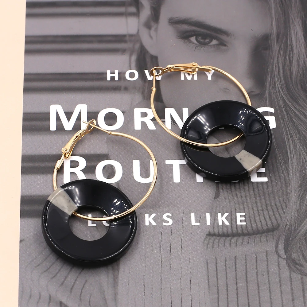 Vodeshanliwen 2018 Fashion Gold Hoop Earrings For Women Gifts Big Round Resin Statement New Jewelry Party Accessories | Украшения и