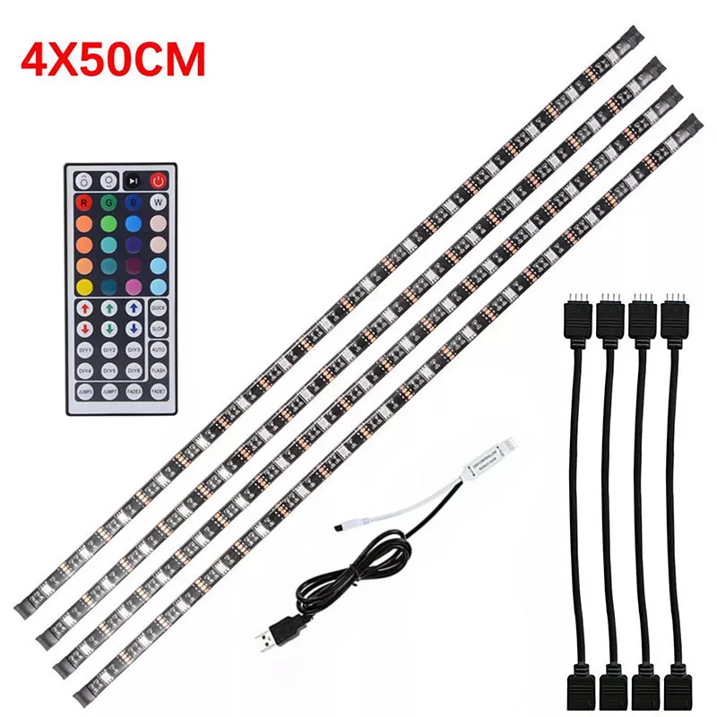 Black 4x50 USB Светодиодная лента DC5V водонепроницаемый RGB 5050 SMD светодиодный светильник может изменить цвет для ТВ фоновый светильник ing с USB ИК-пультом дистанционного управления - Испускаемый цвет: Black 4x50
