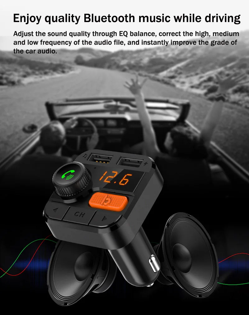 JaJaBor Bluetooth 5,0 Carkit Handsfree fm-передатчик fm-модулятор 3.4A автомобильное зарядное устройство Поддержка TF карты/U диск воспроизведения