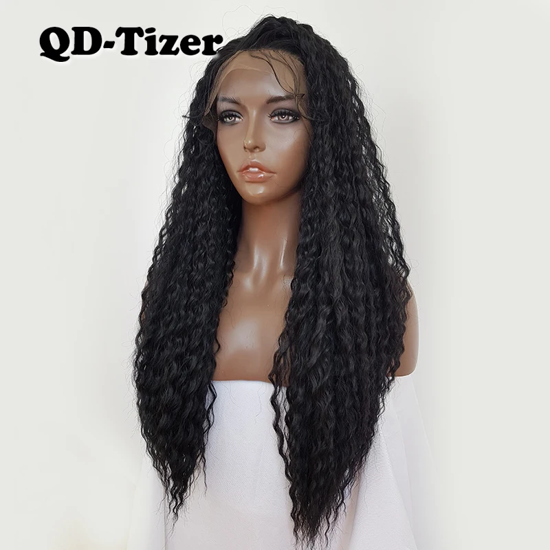 QD Tizer черный цвет Длинные свободные кудрявые синтетические волосы на фронте