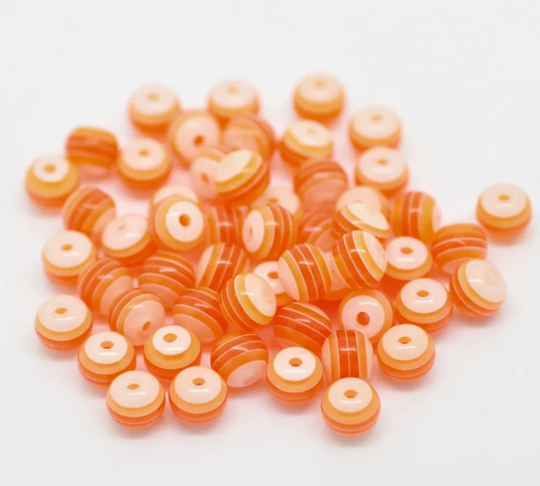 

500PCs Orange Striped Round Resin Spacer Beads 6mm(1/4")