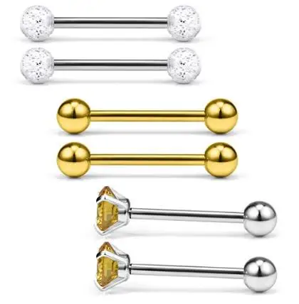 JFORYOU 14G 5/8Inch Cubic Zirconia Tongue Labret Cheek Nipple Shield Ring Barbell Body Piercing Jewelry Retainer Set 6PCS | Украшения и