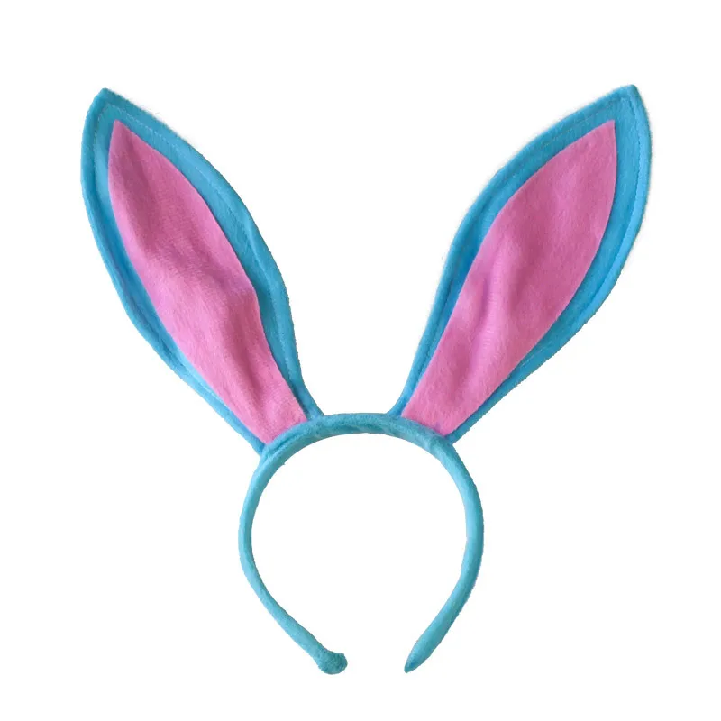 blue headband Детский костюм для взрослых, повязка на голову с заячьими ушками, черный, розовый, белый, маскарадный костюм, вечерние, большие ободки с кроличьими ушками на Хэллоуин - Цвет: blue headband