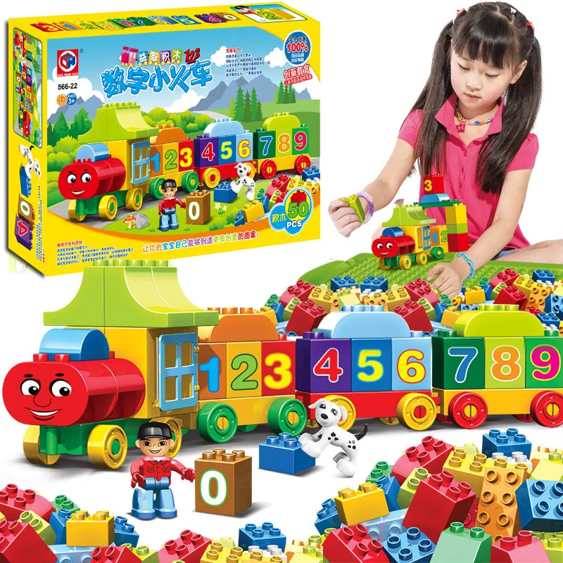 

RORONOA 50pcs Large Particles Numbers Train Building Blocks DIY Educational Number Bricks Train Kids Toys For Children Gift