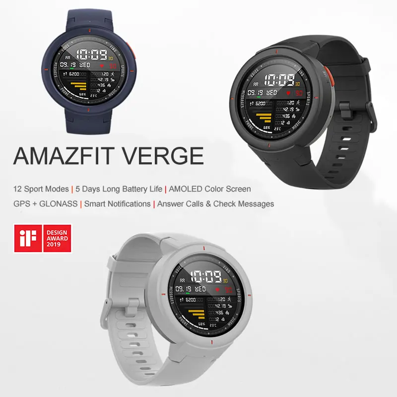 Смарт-часы Xiaomi Amazfit Verge мужские 1 3 дюймов AMOLED экран циферблат и ответ на звонки