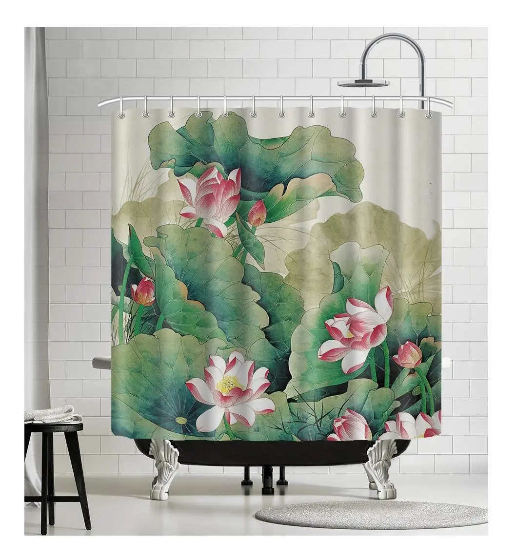 

Custom Lotus Art Print Pattern Shower Curtain Bathroom Decoration Curtain
