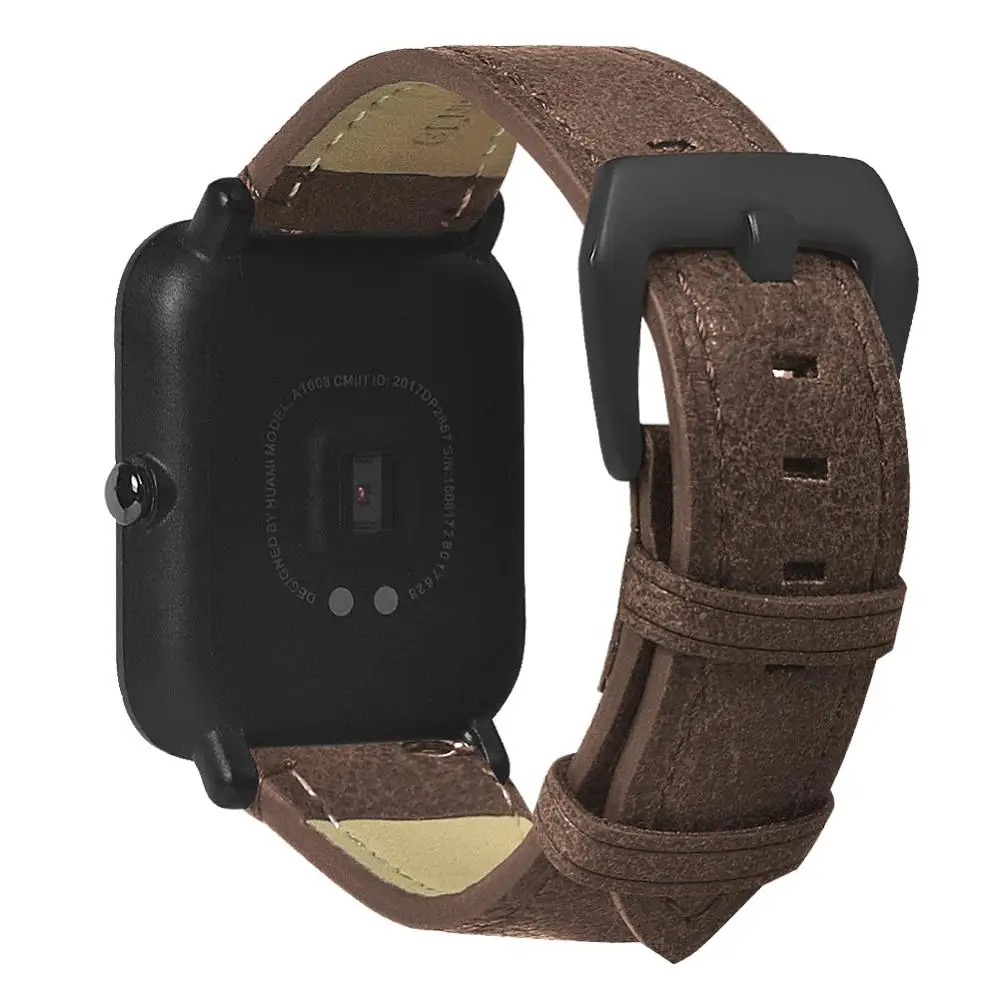 Ремешок из натуральной кожи для часов Amazfit Bip Bit старинный браслет Garmin Vivoactive3/Forerunner