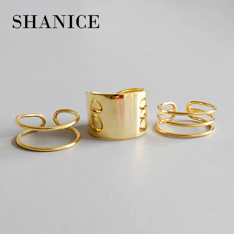 SHANICE, большое Золотое, классический цвет, серебро 925 пробы, регулируемое широкое кольцо, палец, унисекс, Женский образец, Открытое кольцо, браслет Bijoux, ювелирное изделие