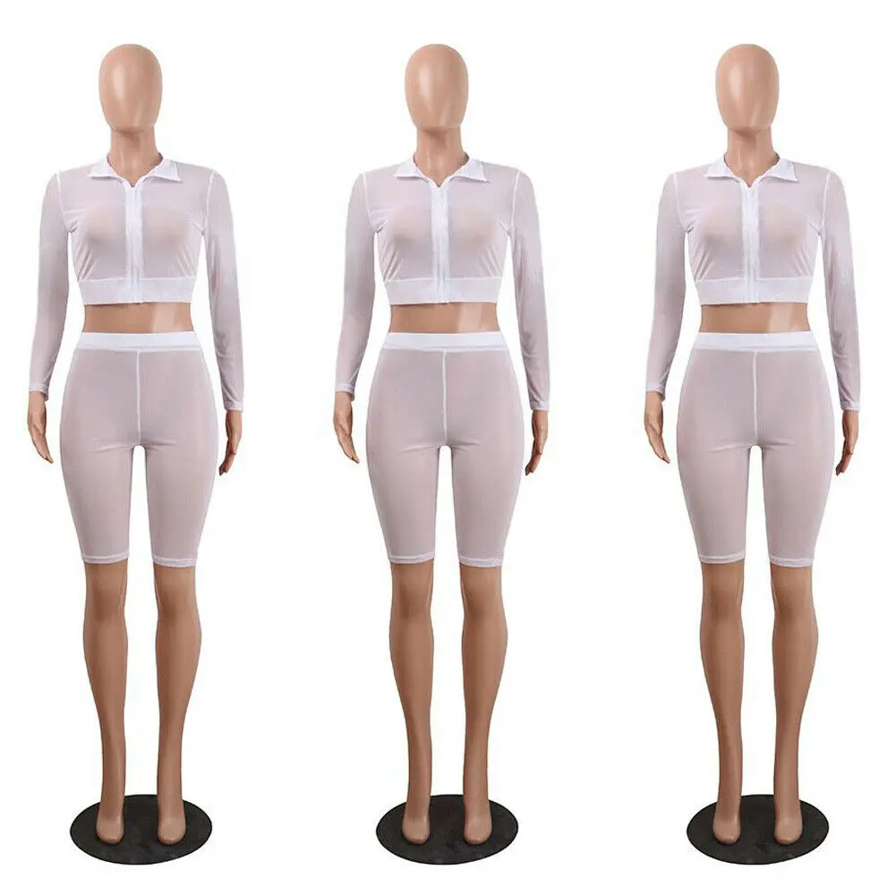 Женский спортивный костюм из двух предметов эластичный сетчатый прозрачный