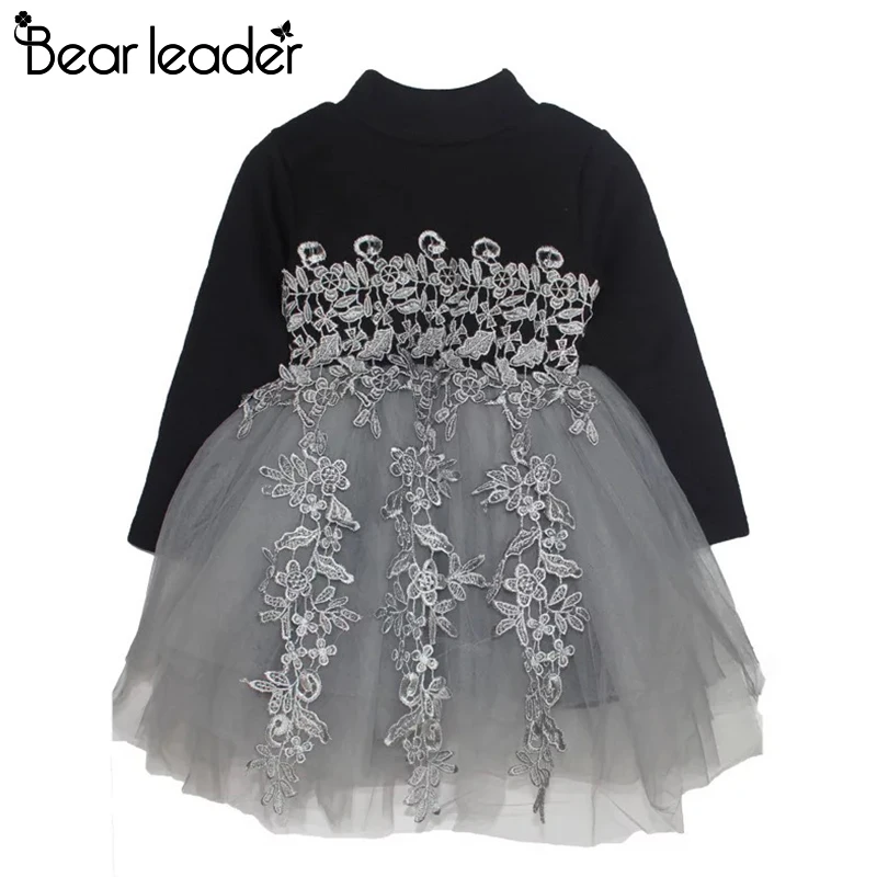 

Bear Leader Girls Dress 2021 Children Floral Dresses Girl Clothes Lace Solid Party Dress Knit Sweater Kid Princess Dress 3-7Y