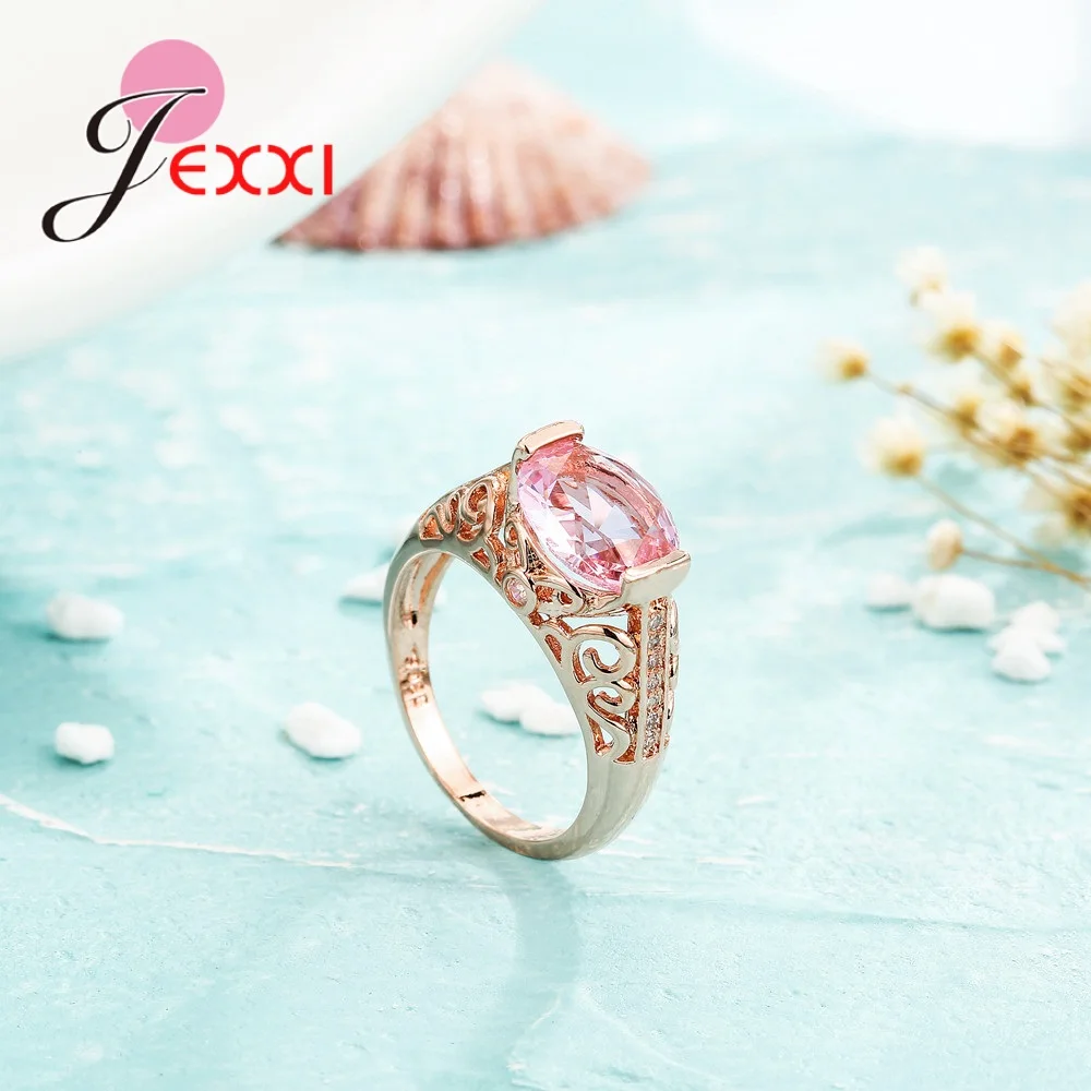 Винтажное блестящее овальное кольцо принцессы розового цвета с кристаллами