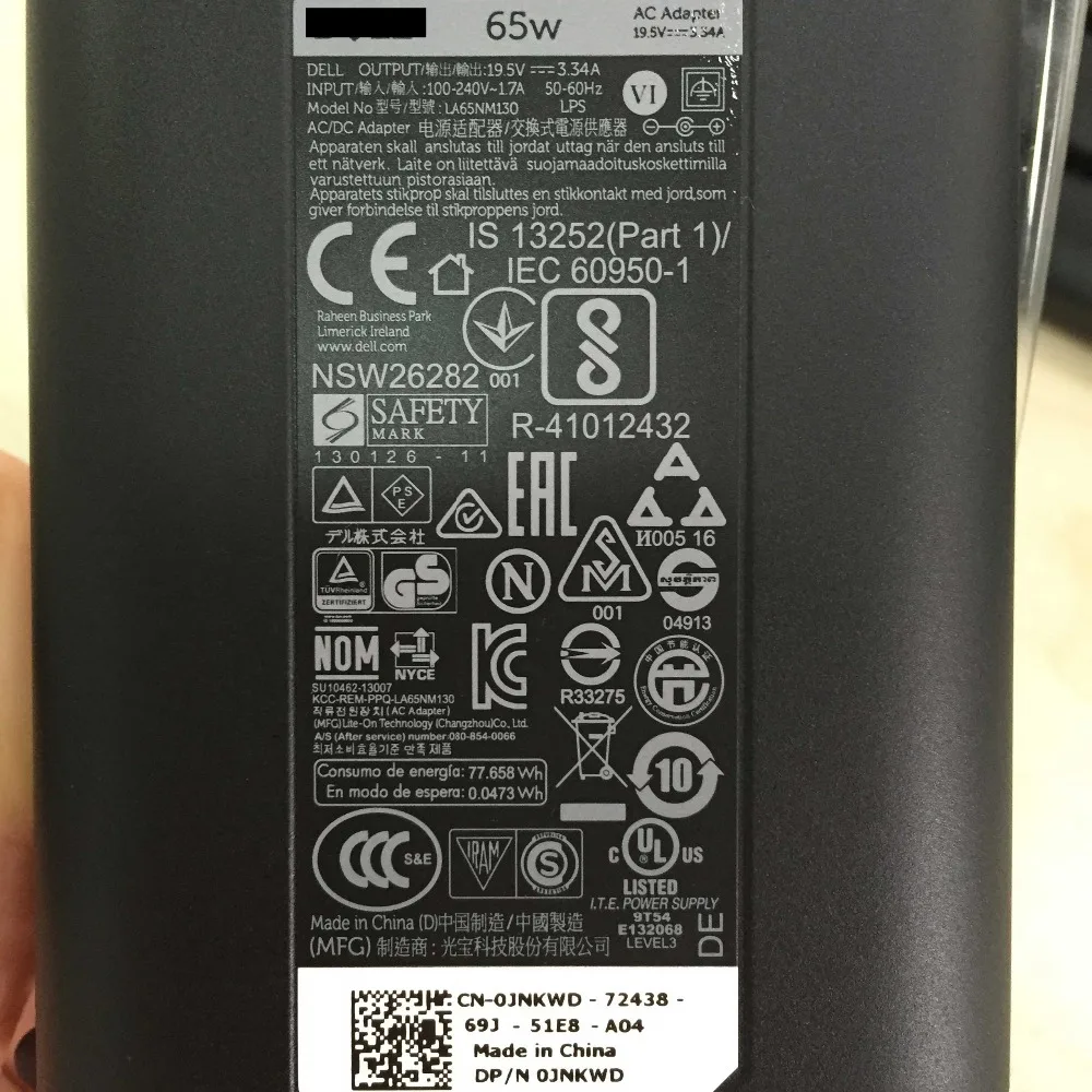 Адаптер переменного тока 65 Вт 19 5 в 3135 а для ноутбука Dell Inspiron 11 2520 Latitude E7240 E7440 0JNKWD