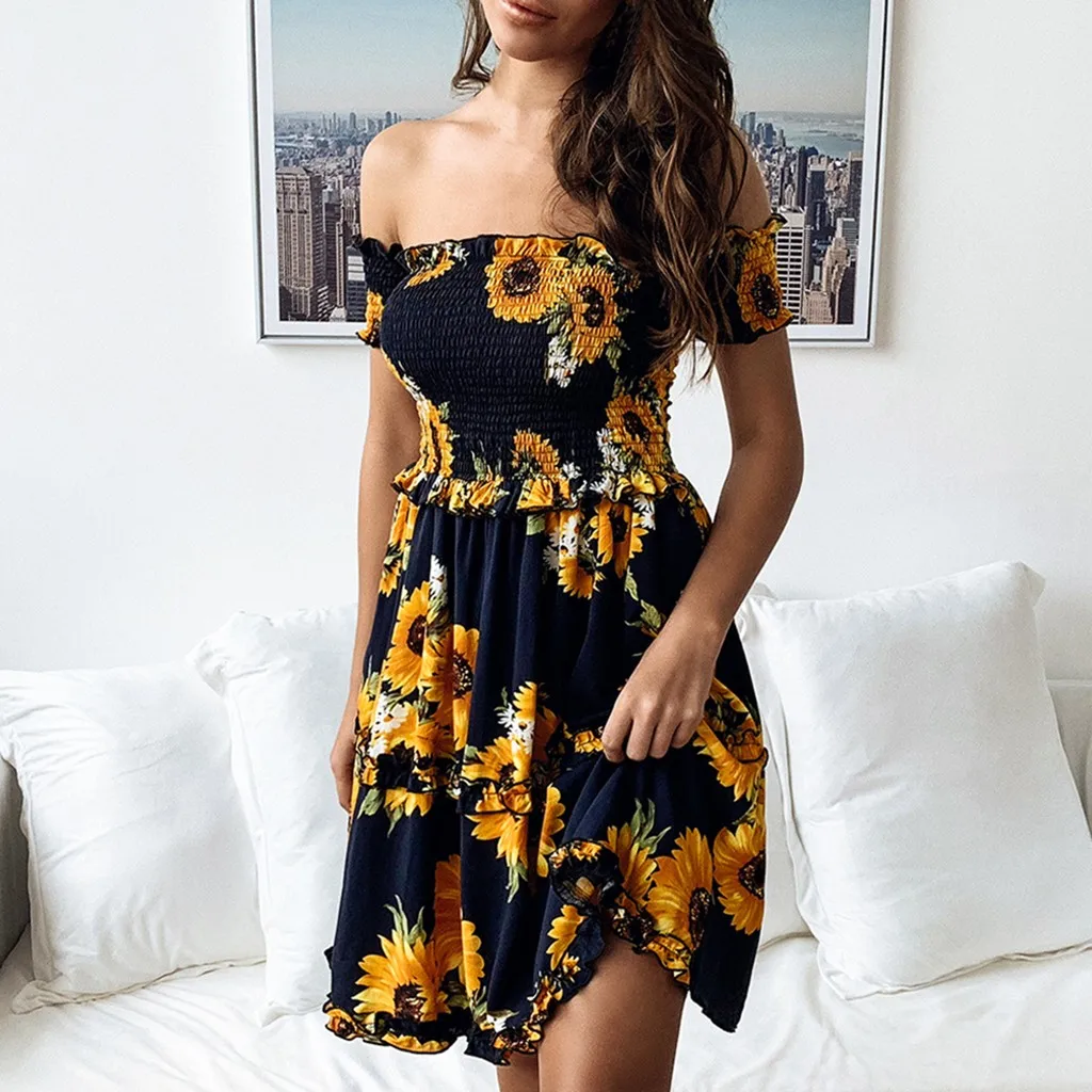 Женское весенне летнее платье модное Повседневное с принтом подсолнуха женское