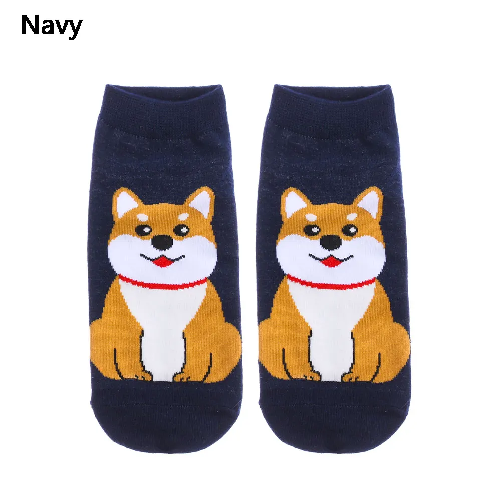 navy Kawaii/женские носки с героями мультфильмов; милые короткие носки из Шиба, быка, терьера; забавные Женские повседневные мужские короткие носки; счастливые хлопковые носки - Цвет: navy