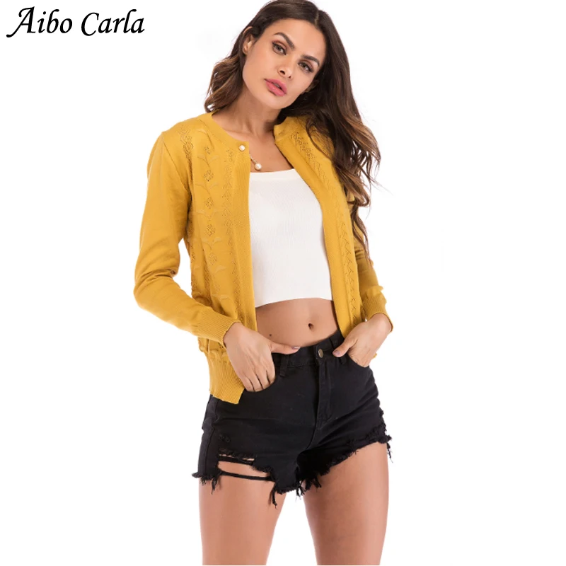 2018 открытые кардиганы женские имитация жемчуга тонкие желтые свитера на одной