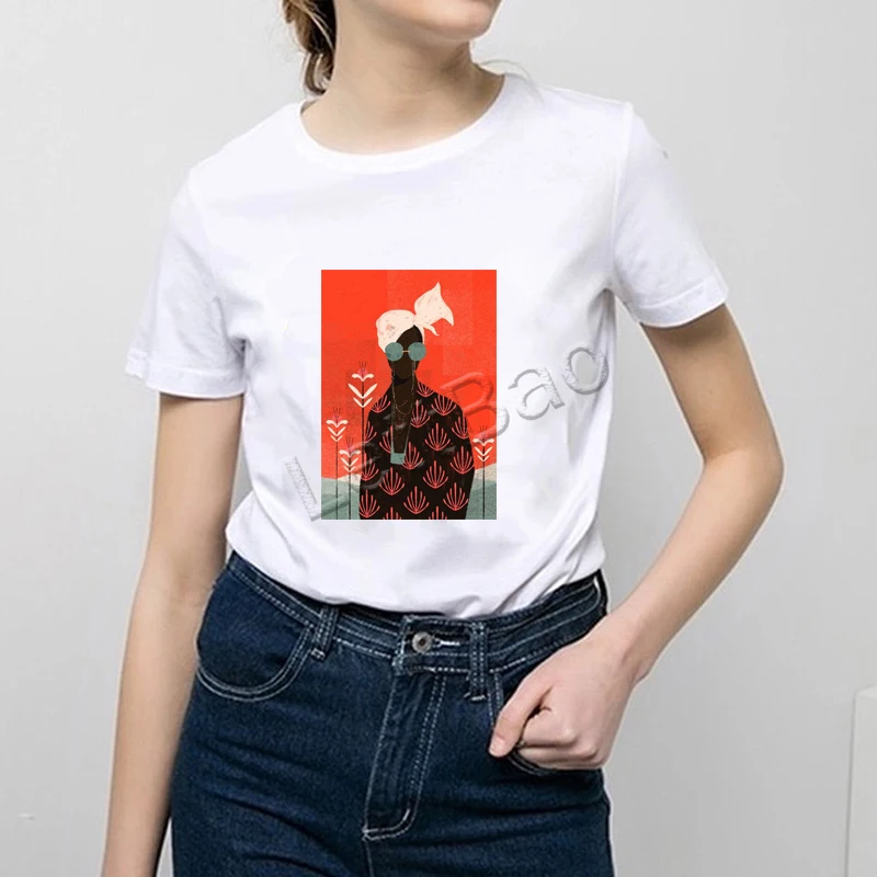 Футболка The Kiss Черная Женская Эстетическая футболка Harajuku африканская девушка
