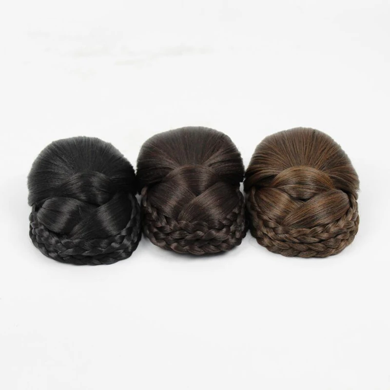 JOY&BEAUTY hair Three colors available Braided Clip In Hair Bun,Chignon Hairpiece Donut Roller Bun Hairpiece long 14cm