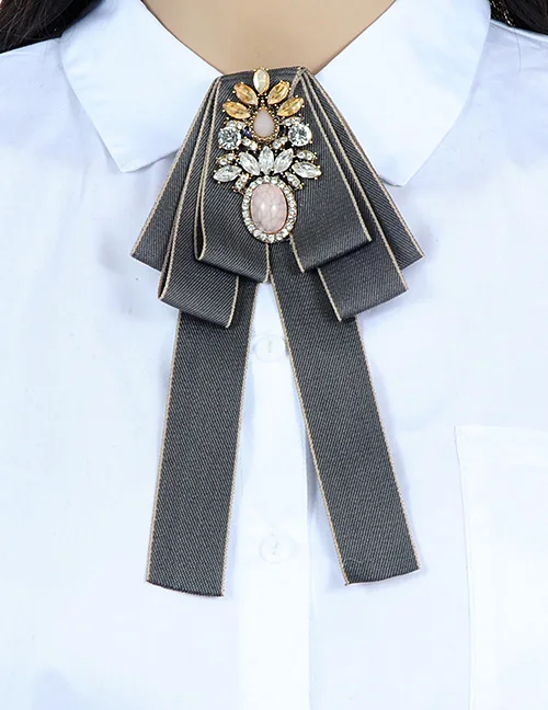 grey brooch Жини старинные цветок из горного хрусталя Длинная лента галстук-бабочка Броши для женщин Мода красочный воротник корсаж брошь ювелирные изделия Рождество - Окраска металла: grey brooch